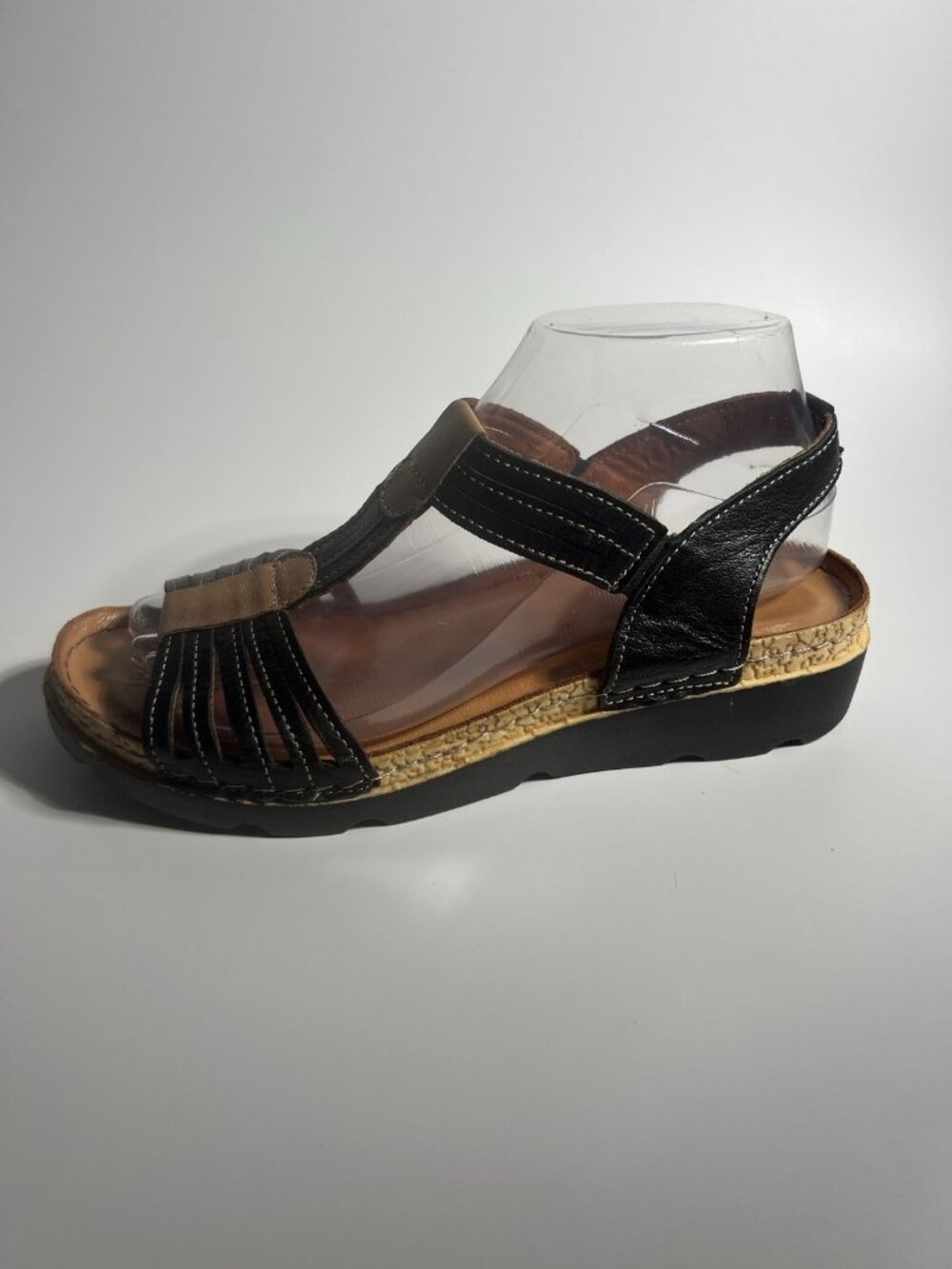 Spring Step Leather Strappy Wedge Sandals Black Brown Women’s EU 38 US 7.5 - Picture 6 of 11